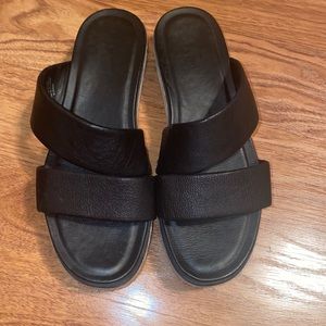 Franco Sarto Black Double Strap Platform Slide Sandals